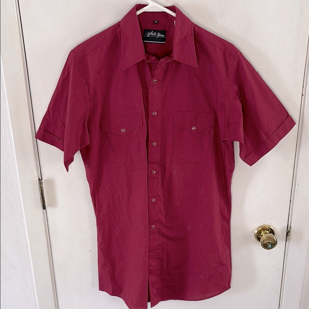 White Horse maroon short sleeve western button down shirt Size Medium
